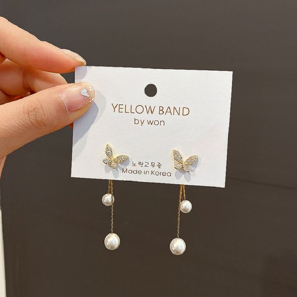 

pearl pendant silverpos earrings sparkling cubic zirconia butterfly stud earrings for women hollow butterfly earrings elegant, Golden;silver