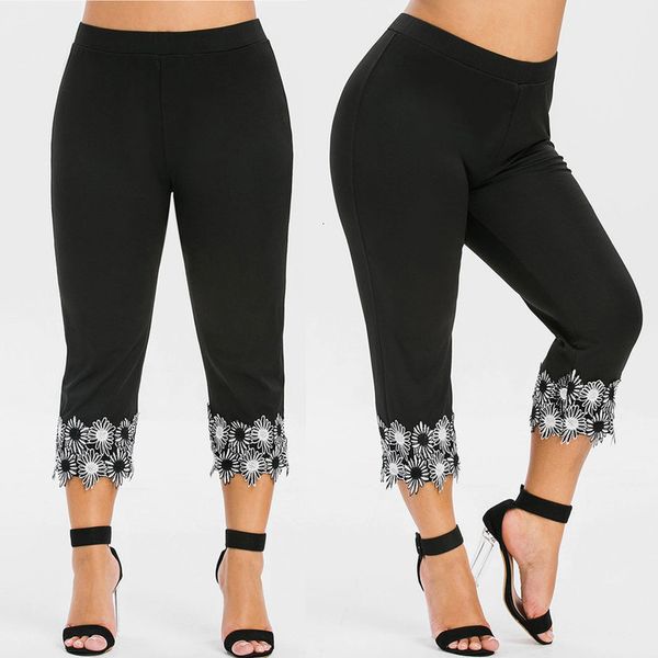 

womail plus size leggings women elastic waist pant casual high waisted pants applique large size legging cropped pant pantalones, Black