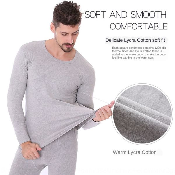 

lycra cotton thermal underwear set men's thermal autumn clothes autumn pants thin suit warm suitwarm setslim cotton men's suit, Black;white