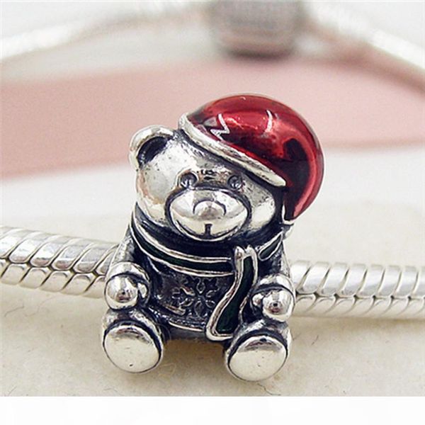 

2015 100% 925 стерлингового серебра рождественских медведь шарм бисера эмаль подходит для европейского pandora ювелирные изделия браслеты ко, Black