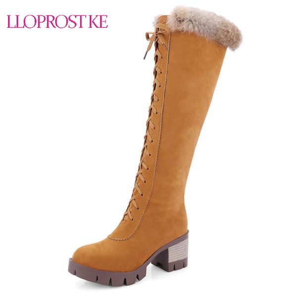 

lloprost ke fashion leisure shoes vintage womens suede booties winter ladies knee high boots block heel shoes high heels, Black