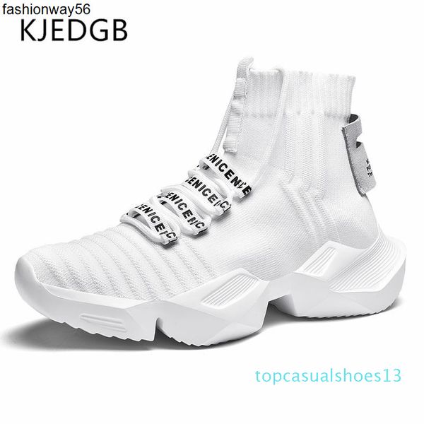 

kjedgb мужская повседневная обувь мода light high-топ платформы кроссовки черный белый дышащий мужской толстая подошва t13, Black