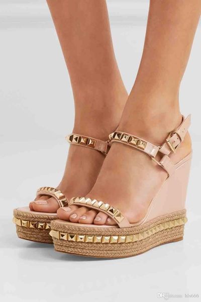 

2018 party wedding dress cataclou studded wedge sandals red bottom women shoes,fashion ladies high heels gladiator sandals 35-42, Black