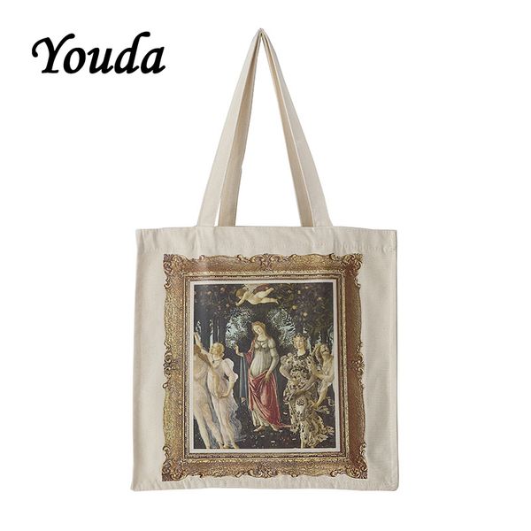 

youda niche painting literary style canvas bag simple casual large capacity shoulder bags shopping handbag ladies classic tote