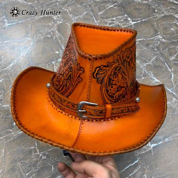 

men women vintage leather cap western horse riding wide brim cowboy hat, Blue;gray