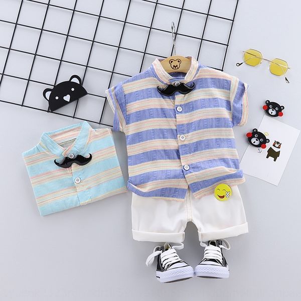 

boy's short-sleeved striped shirt set children's casual coat shorts and shorts two-piece set baby's thin outerwear