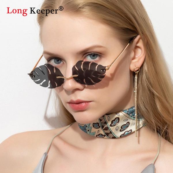 

new rimless foliage shape sunglasses women 2020 vintage leaf cat eye sun glasses clear green lens eyewear streetwear oculos, White;black