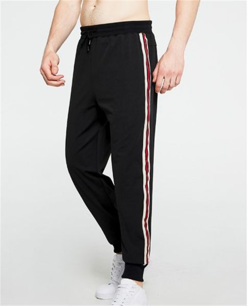 

mens designer striped pencil pants casual mid waist street style sport long pants drawstring pants with pockets, Black