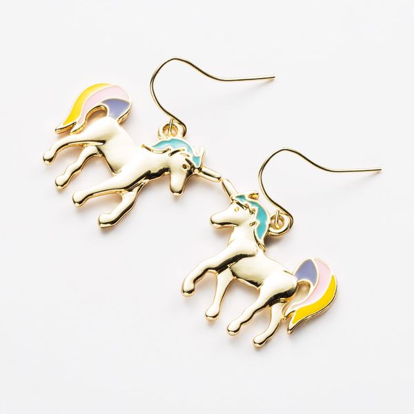 

fashion creative alloy dripping oil unicorn earring personalized earrings girls' heart romantic earring, Golden