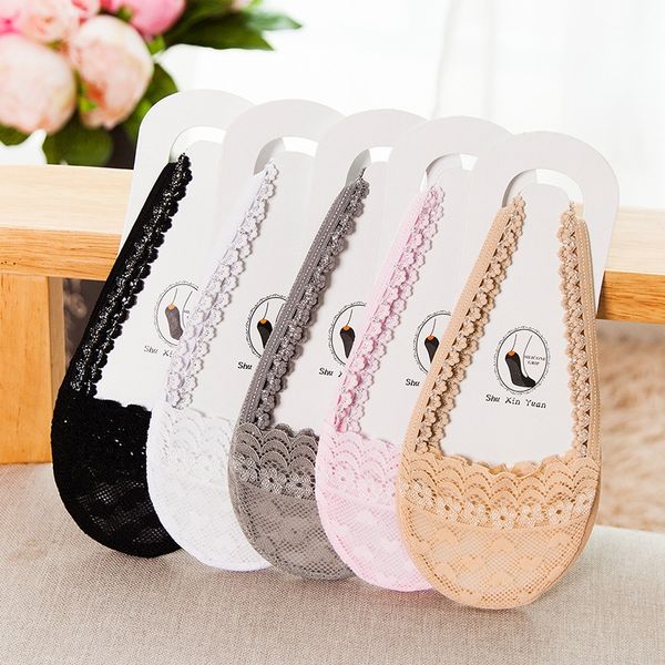 

women's boat women's socks ultra-thin sling boat socks lace lace silver wire sling invisible cotton low-shallow mouth, Pink;yellow
