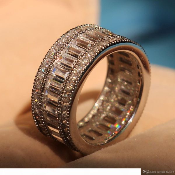 

princess cut white z diamonique simulated diamond 10kt white gold filled engagement wedding band ring size 5-11, Silver