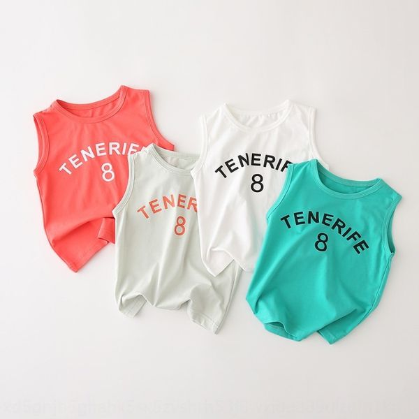 

summer children's sleeveless t-shirt boys' korean style new 8 pullover digital printed vest girls' baby pullover, Blue