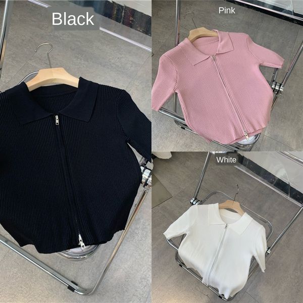 

internet celebrity same 2020 new bm style polo t-shirt zipper collar short zipper slim short sleeve t-shirt for women, White