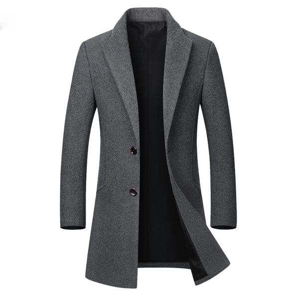 

men's wool & blends jacket thicken coats casual slim fit turn down collar fashion male trench coat mens brand clothing 2021, Black
