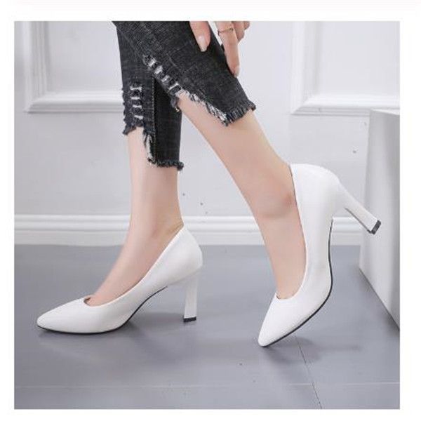 

high heels women thick with white shoes female with 5 cm bowknot pointed work shoes, Black