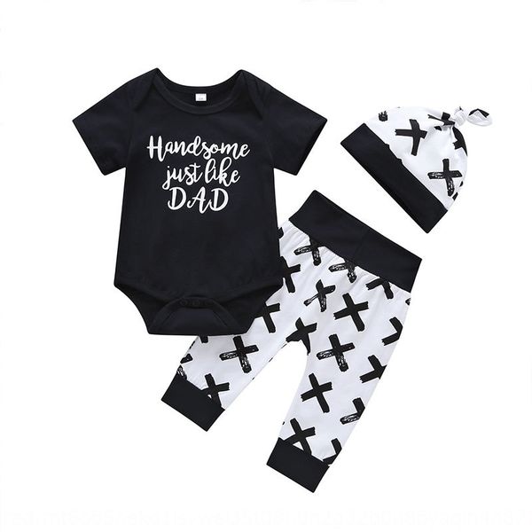 

ins baby short sleeve children's trousers children's clothing haha black x pattern trousers three-piece suit autumn clothing