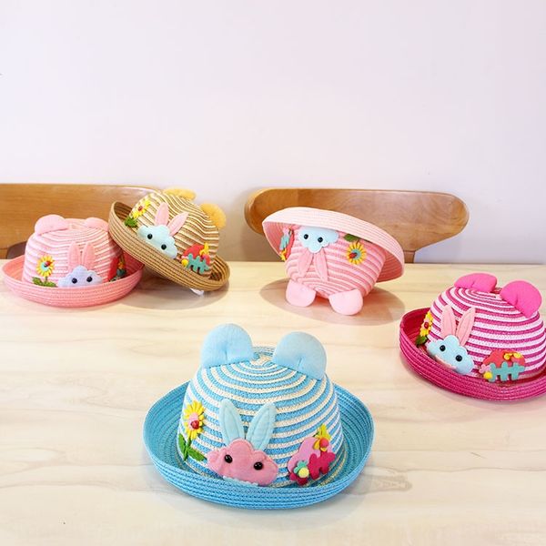 

2020 new rabbit ear sunscreen straw baby curling straw hat sunscreen hat, Yellow
