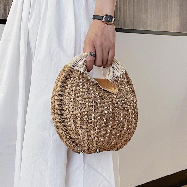 

элегантный женский круглый tote сумка 2020 летний новый высокое качество соломы женщин конструктор сумки путешествия сцепления сумка женский