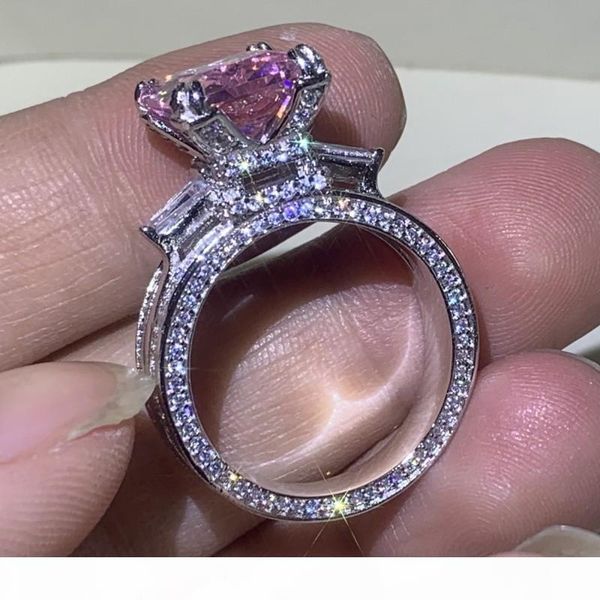 

a size 5 -10 luxury jewelry stunning 925 sterling silver big pink sapphire cz diamond gemstones eternity eiffel tower women wedding ban, Slivery;golden
