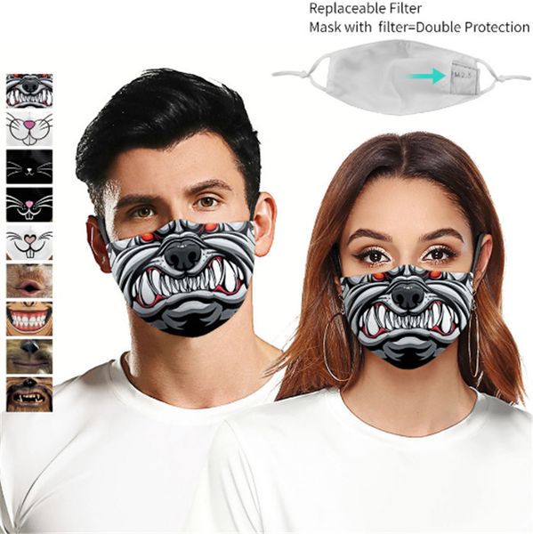 

skull face mask 3d painting animal element grimace face mask reusable protective pm2.5 filter washable man woman face mask