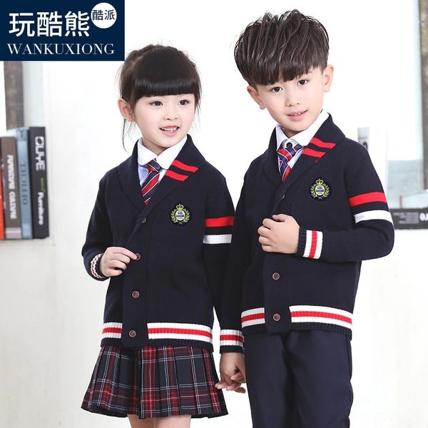 

2blxt детская одежда 2020 новый свитер кардиган костюм британской детской clothingsweater clothingstyle начальная школа равномерная детских, Blue