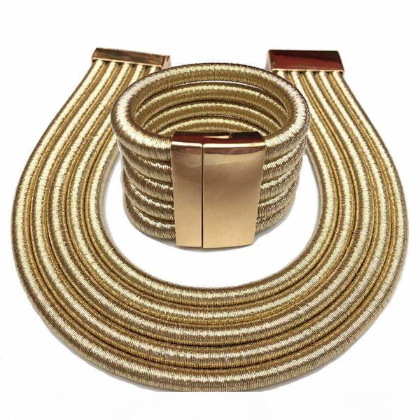 

boho collar necklace jewelry sets fashion magnetism button multilayer choker necklaces bracelets set women bijoux, Silver