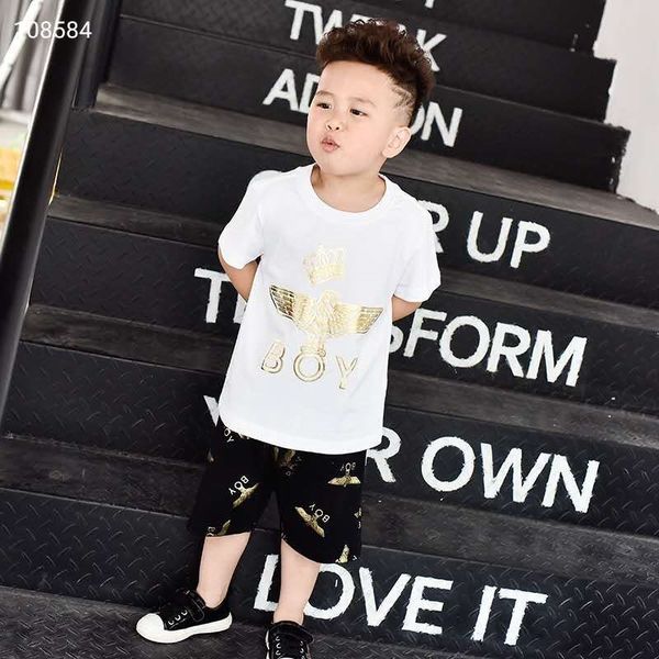 

xrivf summer clothing boy eagle crown gold-plated short-sleeved t-shirt for boys and girls children's t-shirt children's clothing, Blue