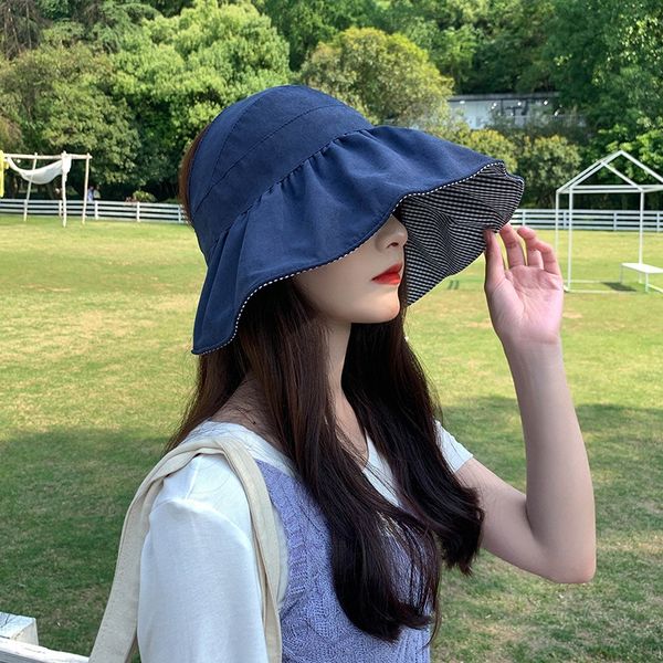 

female korean style fashionable empty double-sided sun sun-proof sunscreen sunscreen hat children's uv-proof sun hat, Blue;gray