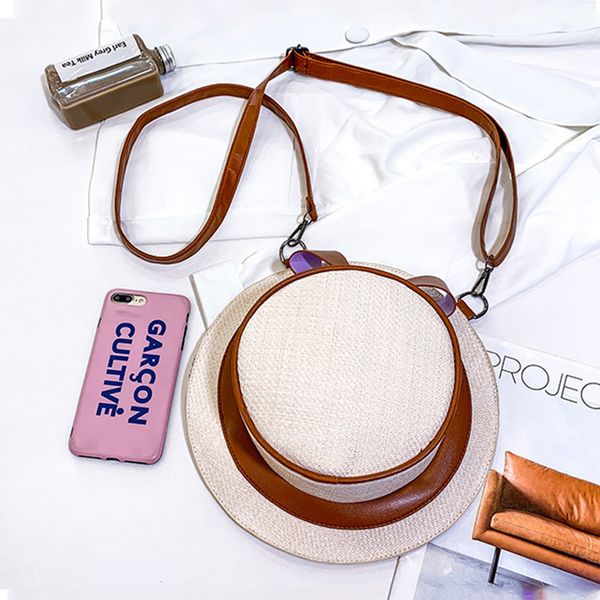 

new beach woven bags women handbag fashion personality straw hat messenger bag girl casual small circular shoulder crossbody bag
