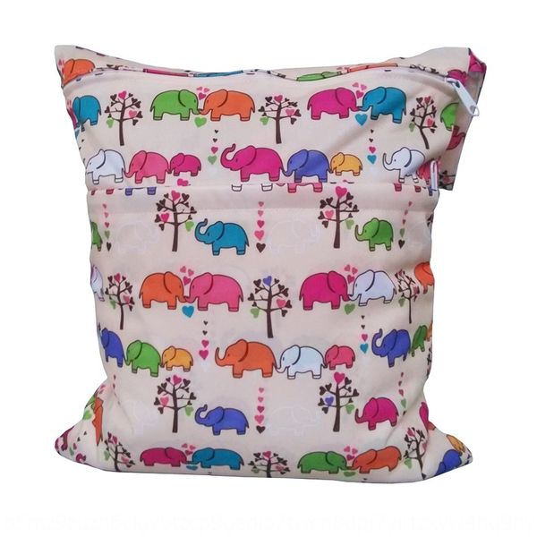 

angel button storage bag park double zipper printing button diaper bag storage bag-elephant pattern