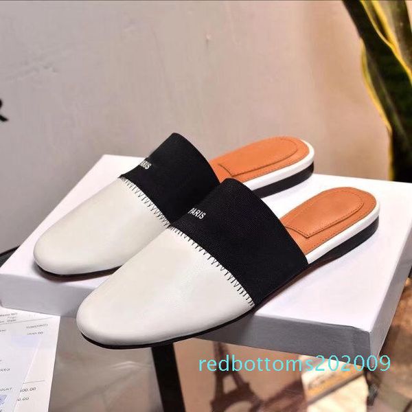 

womens fashion black bedford leather slippers girls grained nappa leather slip-on loafers round toe rubber sole r09