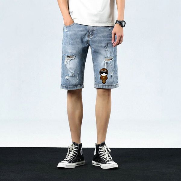 

denim shorts summer korean men's denim shorts fashion straight five-point elastic pants biker jeans size 28-36 jeans for men short jean, Blue
