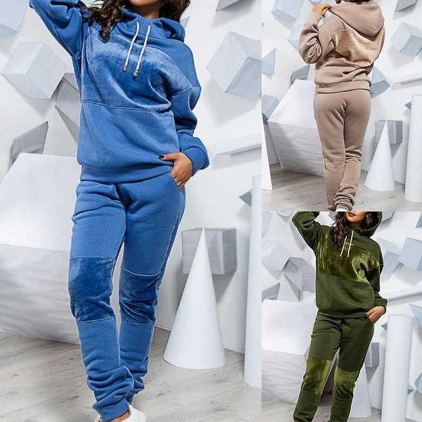 

gym clothing 2021 autumn winter women running sets sweater tracksuit for long sleeve hoodie and pants two piece set warm outfits suit, White;black