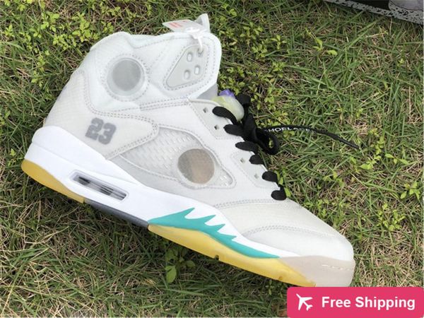 

2020 new release off authentic 5 high og white sail black muslin fire red basketball shoes men ct8480 -105 sneakers sports with original