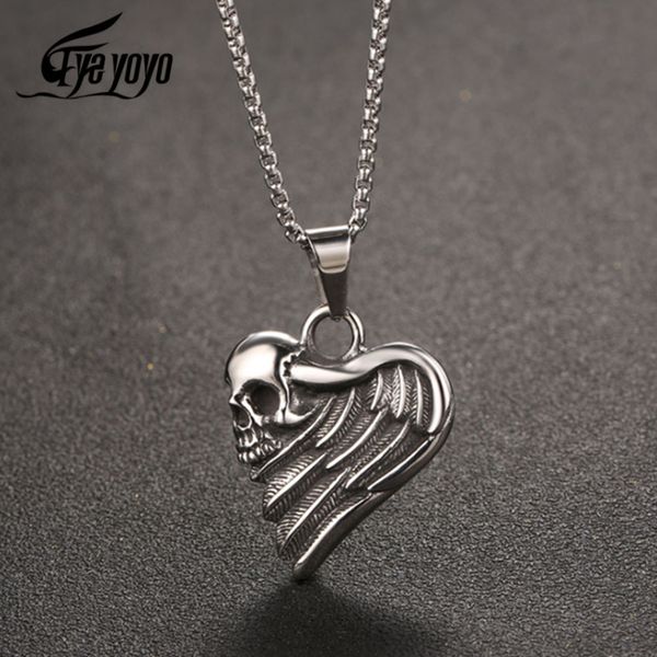 

eyeyoyo men's punk skull titanium steel pendant necklace 316l stainless steel cross pendant becklace, Silver
