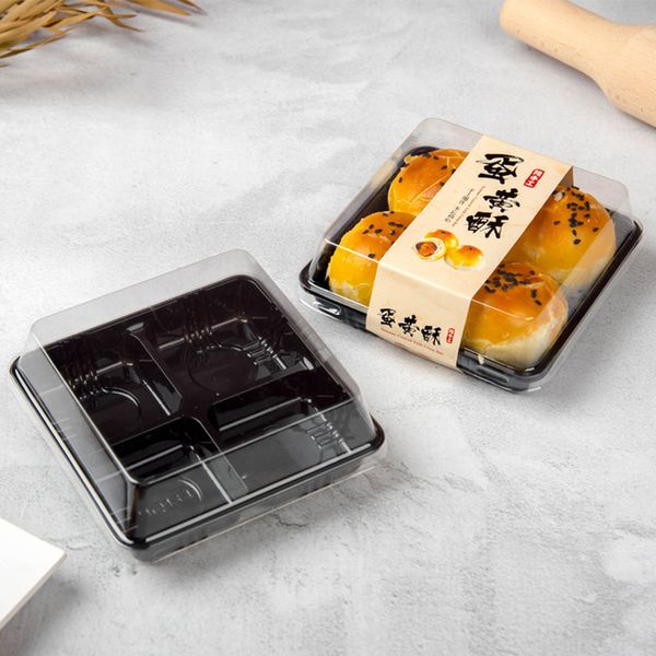 

50 sets square mid-autumn festival moon cake tray box holder egg-yolk crisp container plastic sucation box baking packaing boxes