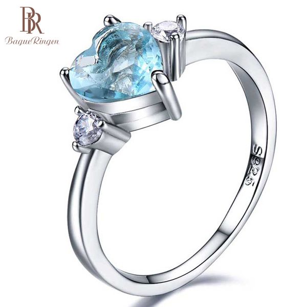 

bague ringen heart shape 100% real silver 925 ring with sapphire gestone ring wedding engagement cocktaill jewelry gift, Golden;silver
