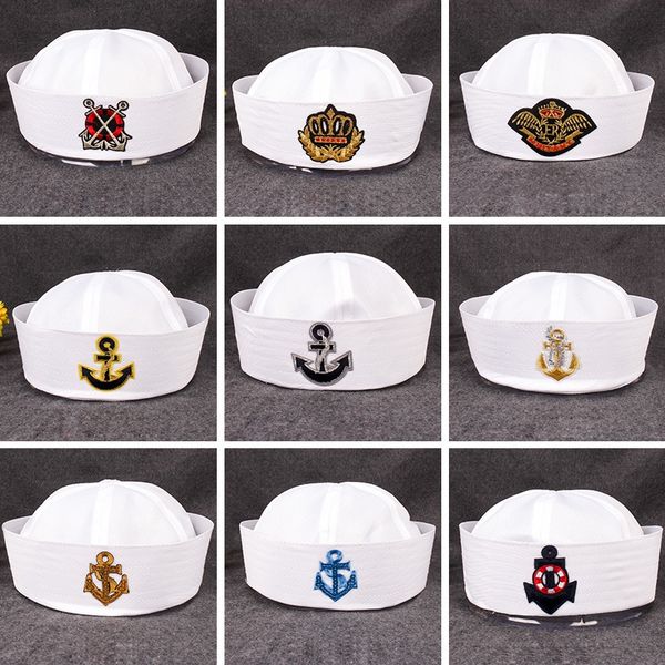 

flanging white navy stage props children's trendy flip prop flip hat uniform captain sailor hat, Yellow