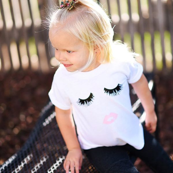 

ins girl sleeping eyes printed cotton baby ins girl sleeping eyes printed t-shirt cotton baby t-shirt, Blue