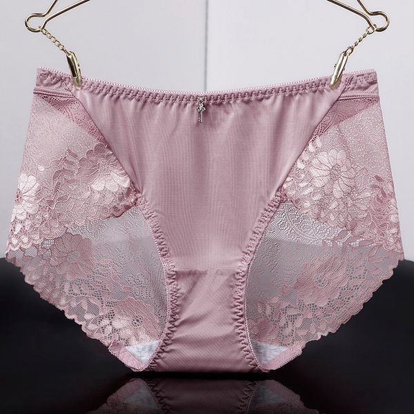 

2020 big size lace panties women's underwear transparent sheer lace briefs tangas knickers soft shiny satin panty xl, Black;pink