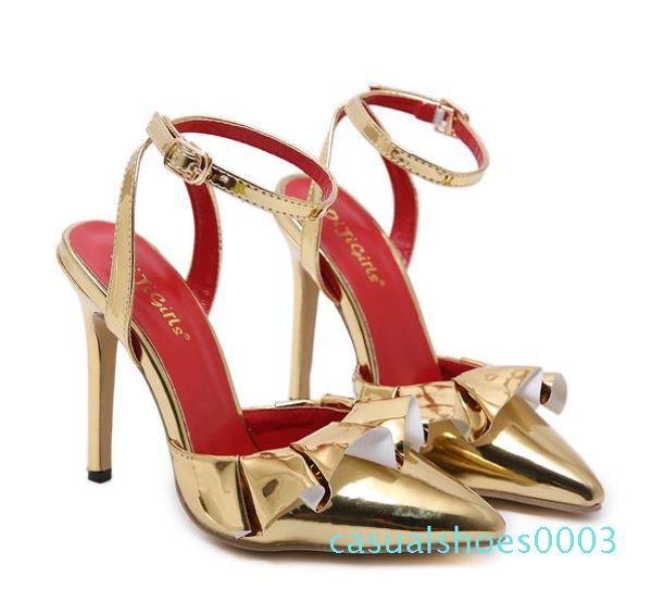 

women prom shoes gold ruffles pointed toe heels designer pumps wedding shoes party evening c03, Black