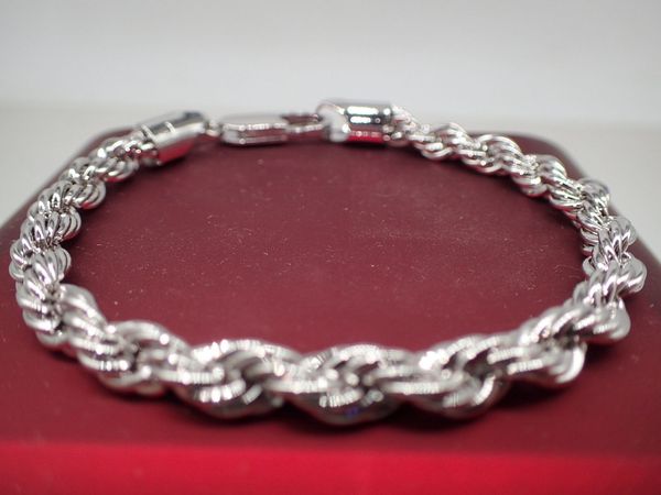 

10 k real white gold filled rope bracelet 5mm, 19cm / 7.5 inch long,men's /ladies sale event, Black