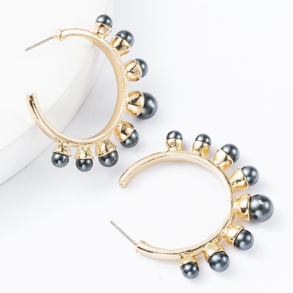

ins wind net red fashion c- shaped alloy inlaid pearl earrings women's simple style earrings, Golden