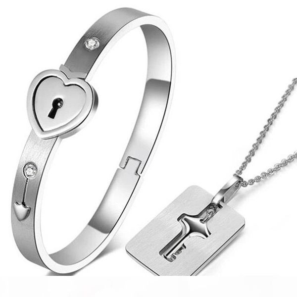 

новое прибытие высокого качества титана стали сердца замок ключ браслет с ключом pendnat ожерелье ювелирных изделий, Black