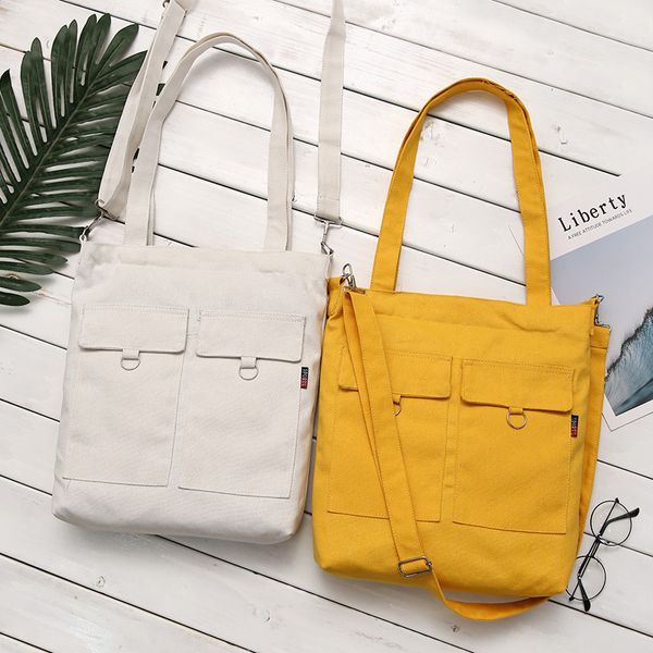 

large reusable grocery women tote bag canvas solid casual foldable grocery sac opvouwbare tas folding shopping tote cx200715