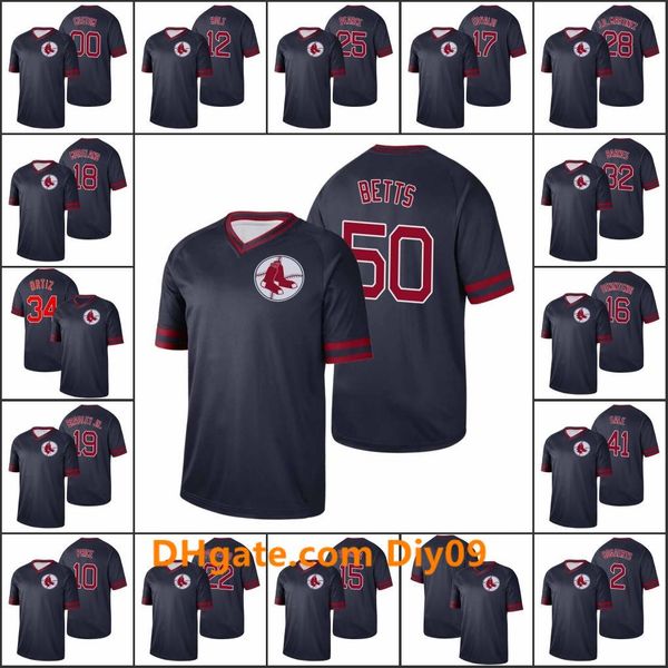 

bostonred sox #50 mookie betts 34 david ortiz 41 chris sale men women youth navy cooperstown collection legend custom jersey, Black
