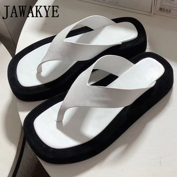 

лето толстым дном сандалии женщин плоский каблук случайный отпуск пляж обувь натуральная кожа флип-флоп открытый тапочки zapatos mujer, Black