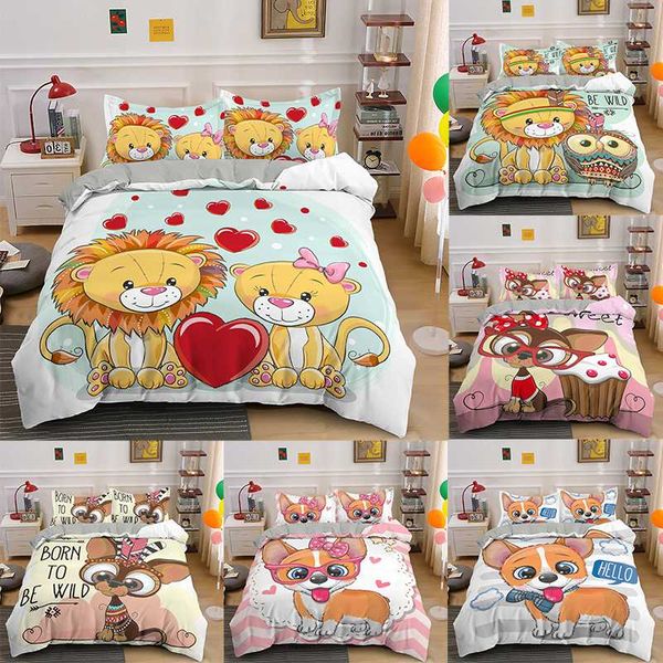 

cartoon bedding set 2/3pcs printed duvet cover single twin  king size