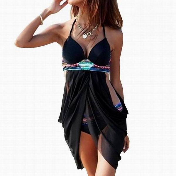 

2020 women girl black halter neck dress style bikini set push up padded bra push up swimsuit beachwear, White;black