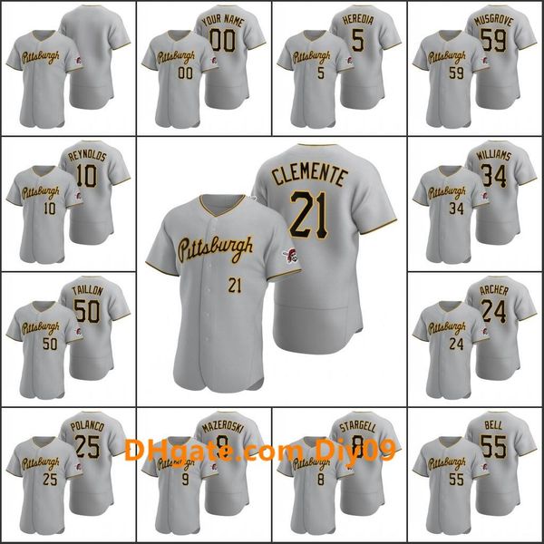 

pittsburghpirates #21 roberto clemente 24 chris archer 55 josh bell men women youth custom gray authentic 2020 road jersey, Black